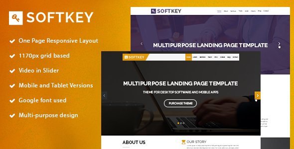 Softkey – Multipurpose Landing Page PSD Template  Food &amp; Goods Delivery Design 