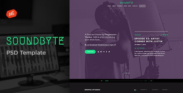 Soundbyte - Podcast/Audio PSD Template  News &amp; Blogging Design 
