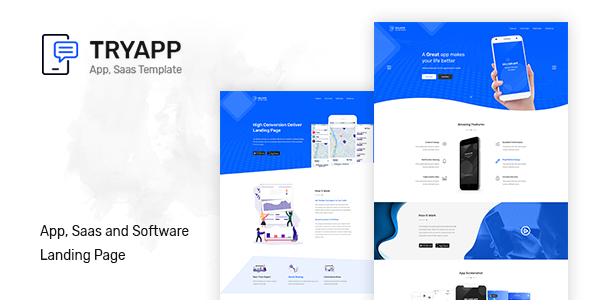 TRYAPP - Software, App & Saas Landing Page Template   Design App template