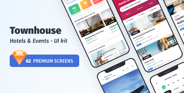 Townhouse Hotel Mobile App - UI-kit  Travel Booking &amp; Rent Design Uikit