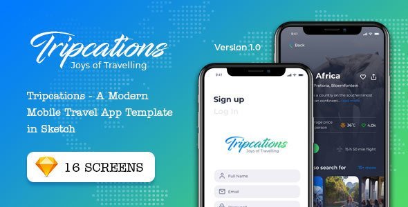 Tripcations - A Modern Mobile Travel App Template in Sketch