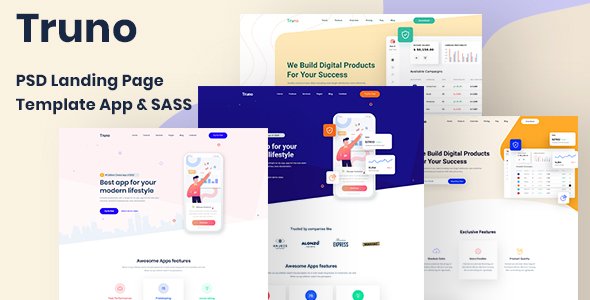 Truno - PSD Landing Page Template App & Sass