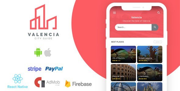 Valencia - Complete City Guide App + Backend React native Travel Booking &amp; Rent Mobile App template