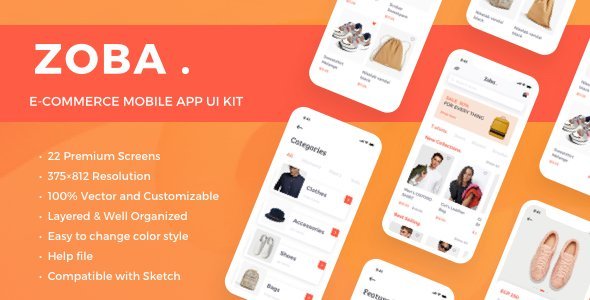 Zoba - E-Commerce Mobile App UI Kit  Ecommerce Design Uikit