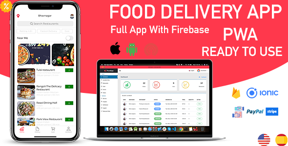 ionic 5 food delivery full (Android + iOS + Admin Panel PWA) app with firebase icon