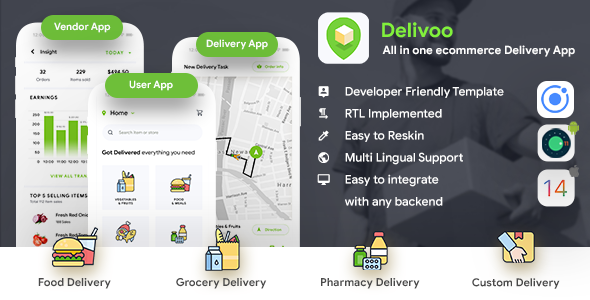 All in one ecommerce Delivery App IONIC Template| User App + Vendor App + Delivery App | Delivoo icon