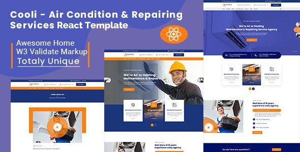 Cooli - Air Conditioning & Repiring Services React Template   Design 