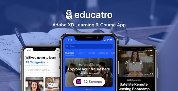 Educatro - Adobe XD Learning & Course App  Books, Courses &amp; Learning Design Uikit