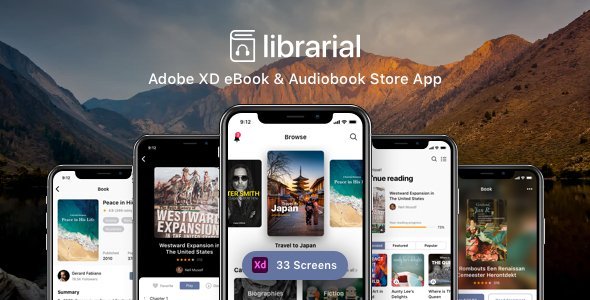 Librarial - Adobe XD eBook & Audiobook Store App  Ecommerce Design Uikit
