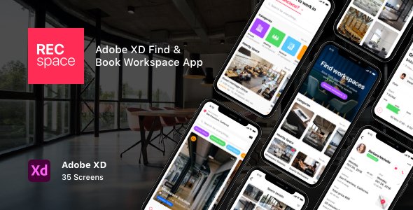 RECspace - Adobe XD Find & Book Workspace App  Events &amp; Charity Design Uikit