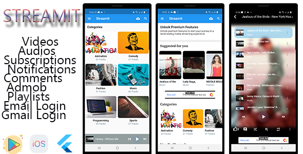 StreamIt - Audio & Video Streaming App for Android and IOS platforms. Flutter Music &amp; Video streaming Mobile App template