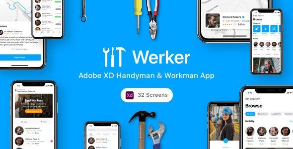 Werker - Adobe XD Handyman & Workman App   Design Uikit