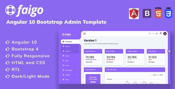 Faigo - Angular 10 Bootstrap 4 Admin Template