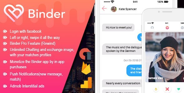 Binder - Dating clone App with admin panel - iOS Android Chat &amp; Messaging Mobile App template