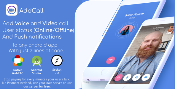 AddCall - Add Video and Voice Calls to any app, with WebRTC, just 3 line of code no payment needed. icon