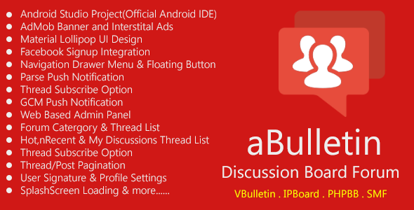 Android Discussion Forum App - aBulletin Android Chat &amp; Messaging Mobile App template
