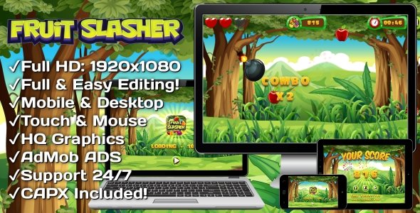 Fruit Slasher - HTML5 Game, Mobile Version+AdMob!!! (Construct 3 | Construct 2 | Capx) icon