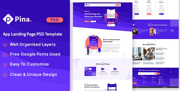Pina - App Landing Page PSD Template