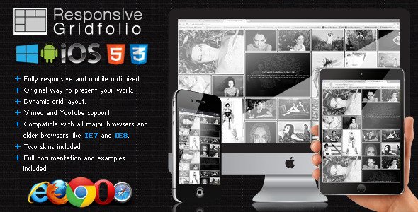 Responsive Gridfolio Android Books, Courses &amp; Learning Mobile App template