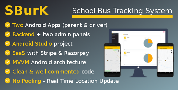 SBurK - School Bus Tracker - Two Android Apps + Backend + Admin panels - SaaS