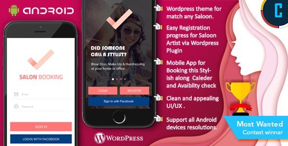 Saloon Booking Android Native App with WordPress Plugin with Responsive