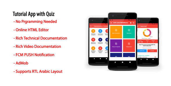 Tutorial App with Quiz | Native Android Offline Learning App with AdMob & Firebase PUSH Notification icon