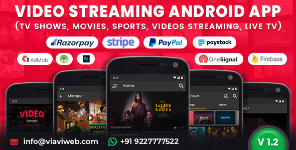 Video Streaming Android App (TV Shows, Movies, Sports, Videos Streaming, Live TV)