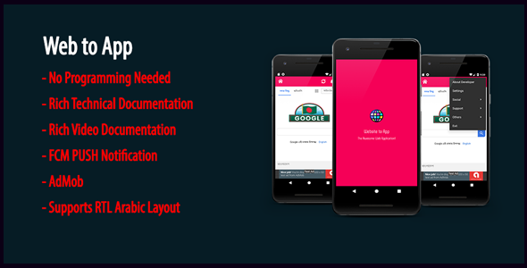 Web to App | Native Universal Android WebView App with AdMob & Firebase PUSH Notification icon