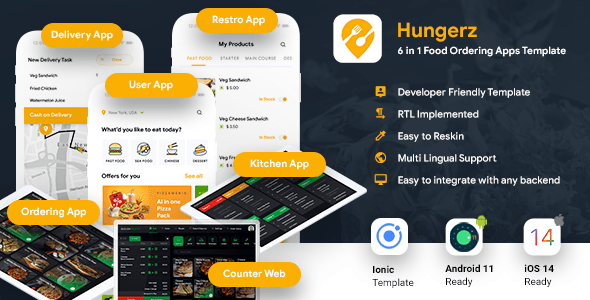 6 in1 Mutli Restaurant Food Ordering App|Food Delivery App| Android+iOS App Template|IONIC 5 Hungerz icon