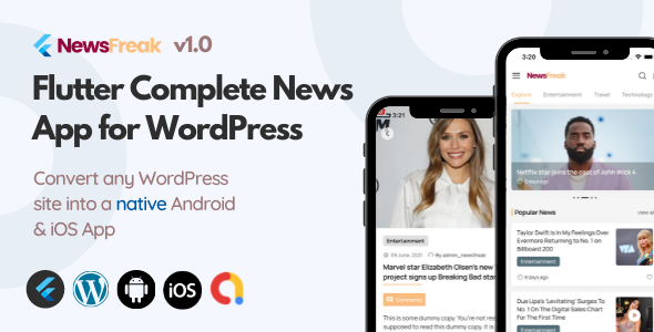 Newsfreak - Flutter News App for WordPress Flutter News &amp; Blogging Mobile App template