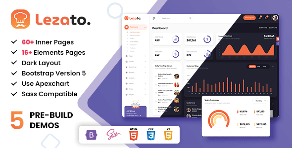 Lezato - Restaurant Food Admin Dashboard Template Bootstrap 5