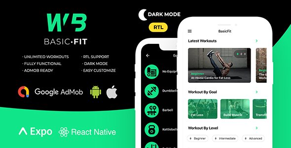 FitBasic - Complete React Native Fitness App + Multi-Language + RTL Support React native Sport &amp; Fitness Mobile App template
