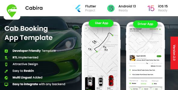 4 App Template| Taxi App | Cab Booking App| Rider App| Driver App| Cabira icon