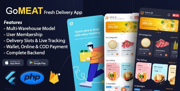 Chicken, Meat, Fish Delivery Flutter App with Admin Panel - GoMeat icon