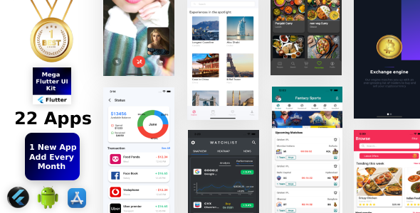Mega Flutter Kit 22 Apps in 1 Template | Flutter