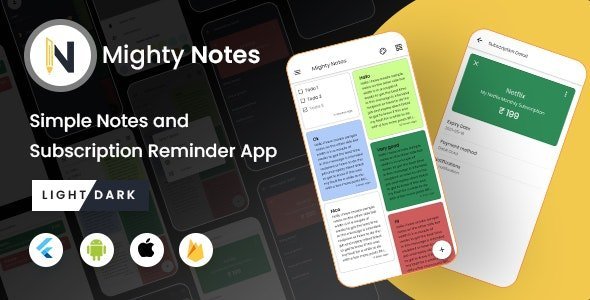 MightyNotes Flutter - Notes App With Firebase Backend Flutter Developer Tools Mobile App template