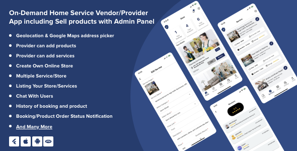 On-Demand Home Service Provider App including Sell products with Admin