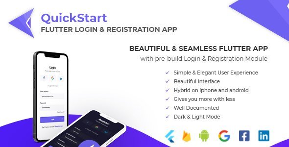 QuickStart Flutter Login &amp; Registration App Flutter Social &amp; Dating Mobile App template