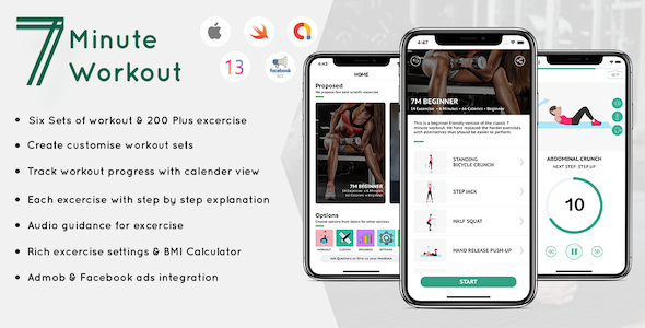 Fitness - 7 Minute workout iphone full application in Swift 4 icon