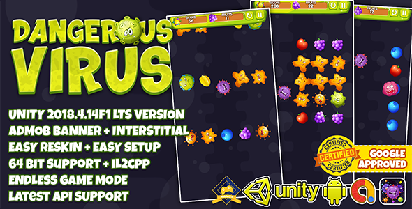 DANGEROUS VIRUS UNITY3D + ADMOB + LATEST API SUPPORT + EASY RESKIN icon