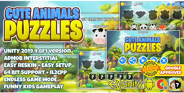 Cute Animal Puzzle Kids : Unity3D + Admob Ads + Easy Reskin icon