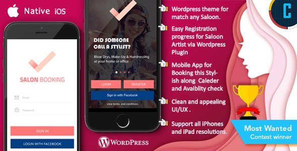 Saloon Booking iOS Native App with WordPress Plugin with Responsive