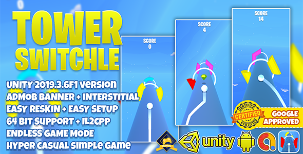 TOWER SWITCHLE UNITY3D + ADMOB + HYPER CASUAL + LATEST