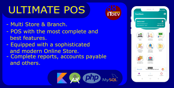 Ultimate Point Of Sales (POS) complete package, Android and Online Store with rest api php mysql Unity  Mobile App template