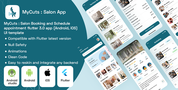 MyCuts : Salon Booking and Schedule appointment flutter 3.0 app(Android, iOS)UI template icon