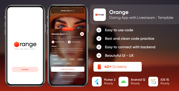 Orange - The Ultimate Dating app with Livestream UI kit for Android and iOS (Flutter) icon