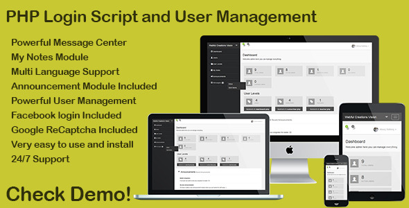 PHP Login & User Management with message center icon