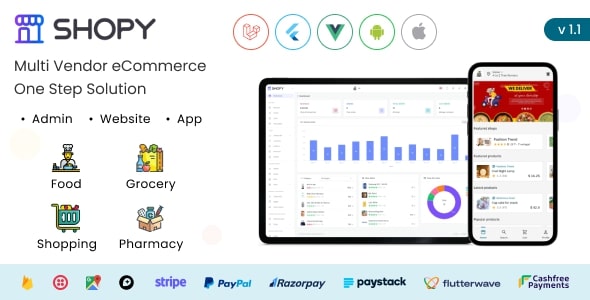 Shopy -  Multivendor eCommerce, Food, Grocery, Pharmacy Delivery Flutter App + Admin & Website image