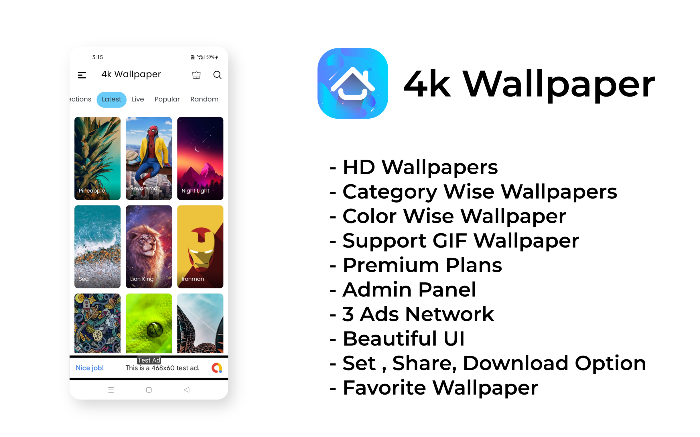 4K Wallpaper App with Live Wallpaper and Admin Panel , Admob Ads