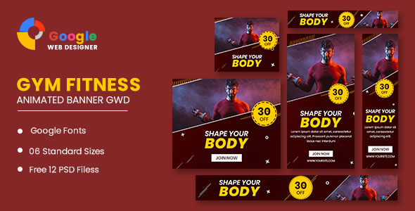 Gym Fitness Google Adwords HTML5 Banner Ads GWD icon